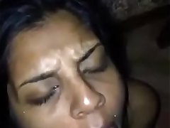 sexy brown babe eats cum