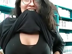 Indian girl showing boobs in library
